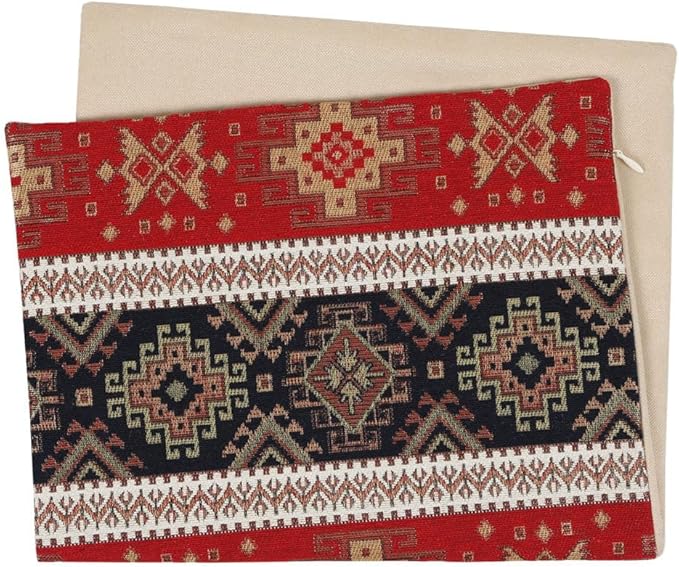 Tapestry Gobelin Red-Black 12"x20" Lumbar Pillow Cover Sham Ethnic Kilim Aztec Pattern Throw Decorative for Home Decor, Sofa, Couch, Porch, Patio, Veranda