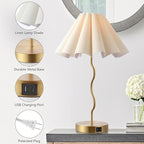 Pleated Table Lamp, Table Lamp for Bedroom, Bedside Lamps for Nightstand with Linen Lampshade, Modern Lamp for Bedroom Home Office Decor