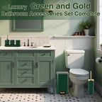 Bathroom Set Bathroom Accessories Set 8 Piece Green and Gold Bathroom Set, Bathroom Sets with Stainless Steel Trash Can,Toilet Brush,Toothbrush Set,Soap Dispenser