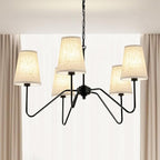 Chandelier with Linen Shade, Black Dining Room Light Fixtures Over Table, Classic Pendant Light Fixtures Ceiling Hanging Lighting for Living Room Bedroom, 5-Arm, 30" Dia