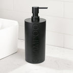 Matte Black Shampoo Dispenser Modern Refillable Pump Bottle with Embossed Text, Durable Resin Construction for Bathroom and Kitchen