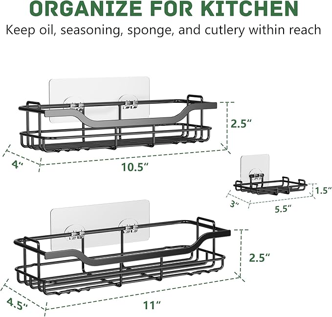 OMAIRA 3-Pack Shower Caddy with Soap Holder, Adhesive Rustproof No-drill Strudy Loading Inside Shower Organizer Shelves Rack Storage Bathroom Organization for Smooth Wall Glass Tile, Black (Large)