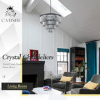 24”Modern Black Crystal Chandeliers Ceiling Round Smoke Gray Crystal Chandelier Luxury 4-Tier 12 Lights Pendant Light Fixture Contemporary for Dining Room Foyer Staircase Living Room