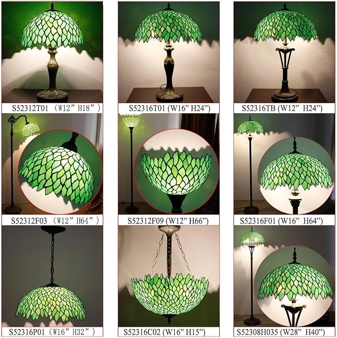 WERFACTORY Tiffany Lamp Floor Green Wisteria Stained Glass Arched Lamp 12X18X64 Inches Gooseneck Adjustable Corner Standing Reading Light Decor Bedroom Living Room S523 Series