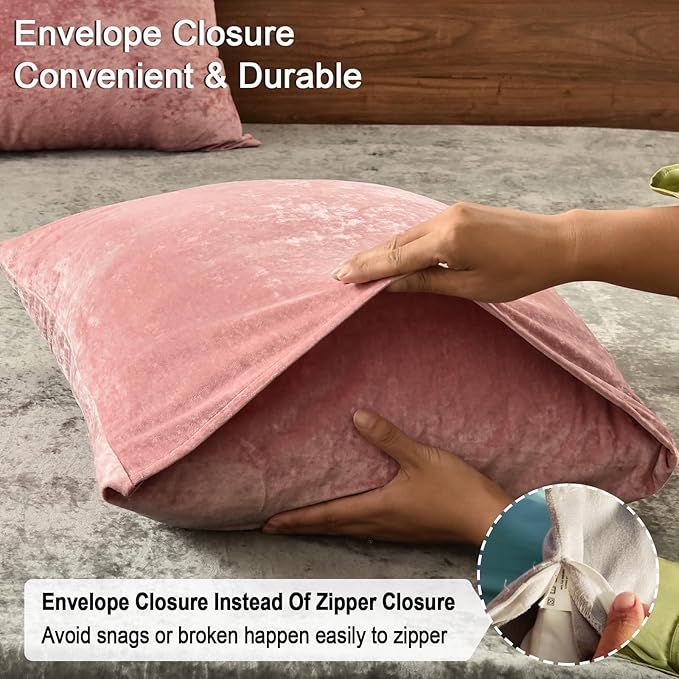 PHF Truly Velvet Pillowcases Standard Size, No Insert, 2 Pack Ultra Soft Breathable Pillow Shams Covers with Envelope Closure, 20" X 26" Luxury Cozy Warm Fuzzy Flannel Pillow Cases, Pink