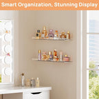 upsimples Acrylic Shelves for Bathroom Storage, 15" Floating Shelves Wall Organizer for Perfume, Make up, Skincare, Kids Bookshelf for Bedroom, Nursery, Living Room Decor, Clear, 2 Pack