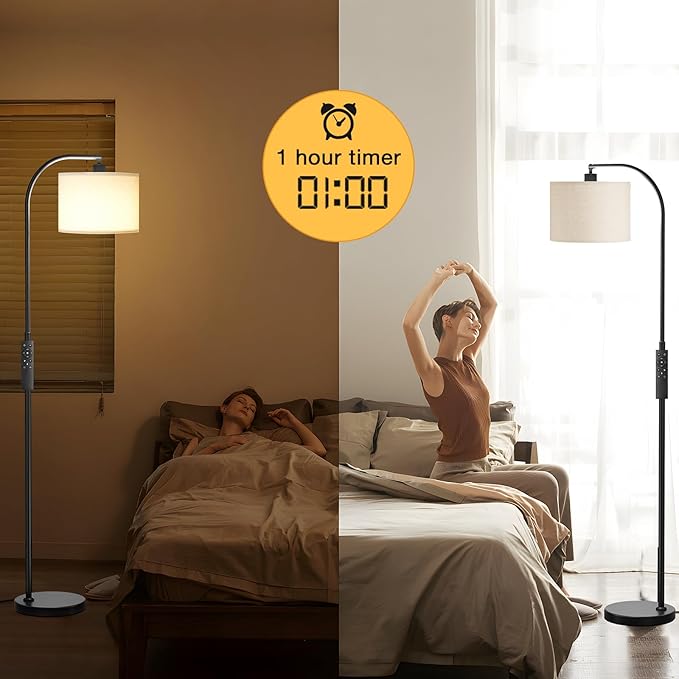Arc Floor Lamp with Remote and Stepless Dimmable Bulb, Colors Temperature & Brightness Adjustable, Floor Lamps for Living Room（Deep Beige Shade & Black Pole）