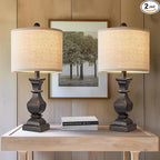 PoKat 20.5" Mid Century Table Lamp Sets of 2 for Living Room Retro Style Farmhouse Table Lamp for Bedroom Classic Beige Resin Bedside Night Light Lamps, Suitable for Small Place