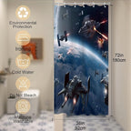 Universe War Cool Shower Curtain Bathroom Bathtubs Funny Planet Science Fiction Movie Theme Fabric Shower Curtain Set with 6 Hooks 36x72 inch Polyester Machine Washable, Blue Grey