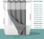 Grey No Hook Waffle Weave Shower Curtain with snap-in Liner Replacement, 230GSM Waterproof Fabric Hotel Shower Curtain Set for Bathroom, Through Mesh Top Window,60Wx86H