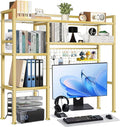 Desk Shelf，37.5" Desk Shelves and Desk Organizer Shelf，4 Tier Riser Storage Rack，Modern Desk Hutch for Home Office Dorm，Iron and Wood, Gold