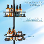 Rustproof Corner Shower Caddy Freestanding Tension Pole, 4 Large Baskets for Bathtub Shampoo Storage Organizer Bathroom Height Adjustable Shelves from 23.6 to 114.5 Inch with Towel Bar