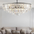 Modern Crystal Chandelier Black, 32" Round Luxury Top K9 Crystal Chandeliers 6-Tier 13 Lights Large Adjustable Height Ceiling Hanging Pendant Light Fixture for Living Room Bedroom Foyer