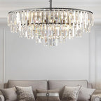 Modern Crystal Chandelier Black, 32" Round Luxury Top K9 Crystal Chandeliers 6-Tier 13 Lights Large Adjustable Height Ceiling Hanging Pendant Light Fixture for Living Room Bedroom Foyer