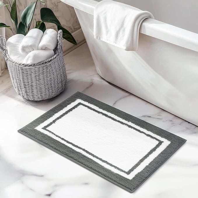 GRANNY SAYS Microfiber Bathroom Rugs Non Slip Washable, Water Absorbent Bath Mats for Tub, Soft Bath Mats for Bathroom Floor & Shower, Bath Rug, 16" x 24", Deep Grey Bath Rugs