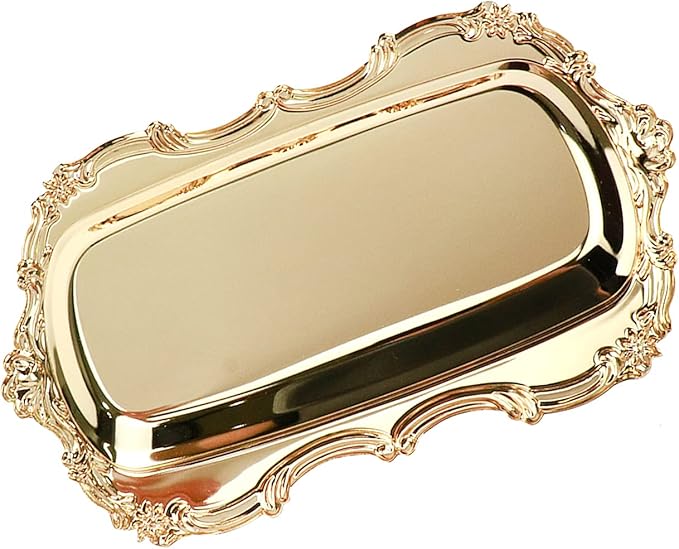 Quluxe Vintage Trinket Dish Jewelry Tray Small Perfume Organizer Tray for Wedding Photographer Detail Props Ceremony Antique Decor (Gold)