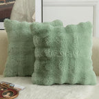 MANDIOO Pack of 2 Thick Plush Wool Decorative Throw Pillow Covers Super Soft Wave Bubble Fur Velvet Cushion Covers Pillow Shams for Couch Bed Living Room 26x26 Inch Sage Green