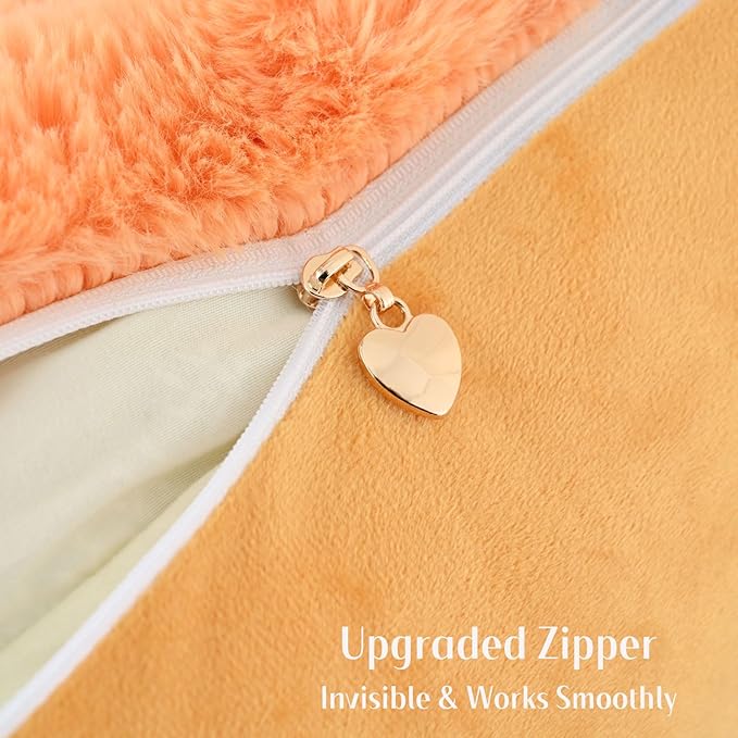 FUTEI Orange Decorative Throw Pillow Covers 12x20 Inch Set of 2, Square Soft Faux Rabbit Fur Big Striped Cushion Cover,Home Decor for Couch Sofa Bed Living Room