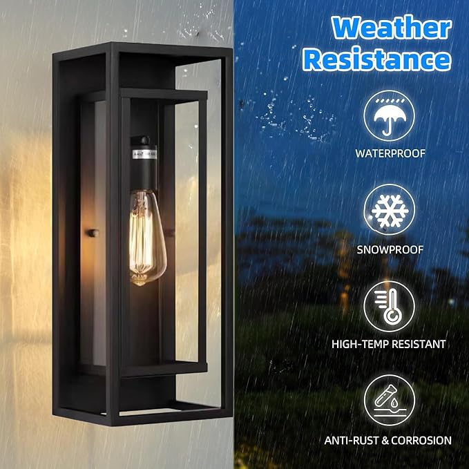 6 Pack 18 inches Outdoor Wall Lantern Light Fixture, Large Black Exterior Waterproof Wall Sconce, Anti-Rust Mount Porch Light with Clear Glass,E26 Socket