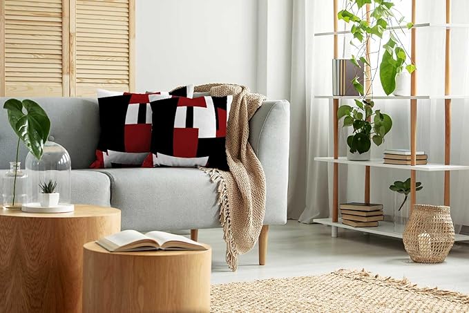 CAPSCEOLL Geometric Throw Pillow Covers 18X18 Set of 2 Soft Geometry Black Red White Pillow Cases Cushion Covers for Living Room Bedroom Decorative Throw Pillowcases for Sofa Couch Chair