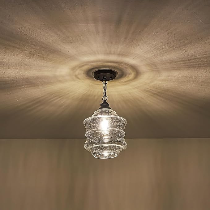 Seeded Glass Pendant Lights Black 10'' Farmhouse Ceiling Pendant Lighting Kitchen Island Large Industrial Oasis Clear Glass Island Hanging Light for Entryway Hallway Breakfast Dining Table