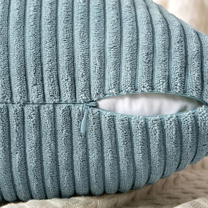 MIULEE Dusty Blue Corduroy Pillow Covers Pack of 2 Boho Decorative Spliced Throw Pillow Covers Soft Solid Couch Pillowcases Cross Patchwork Textured Cushion Covers for Living Room Bed Sofa 16x16 inch