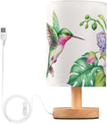 Table Lamp Flying Hummingbird Nature Tropical Orchid Flower Jungle Leaves Nightstand Lamp with Wood Base Fabric Lamp Shade Bedside Desk Lamp for Living Room Bedroom Kids Room Office