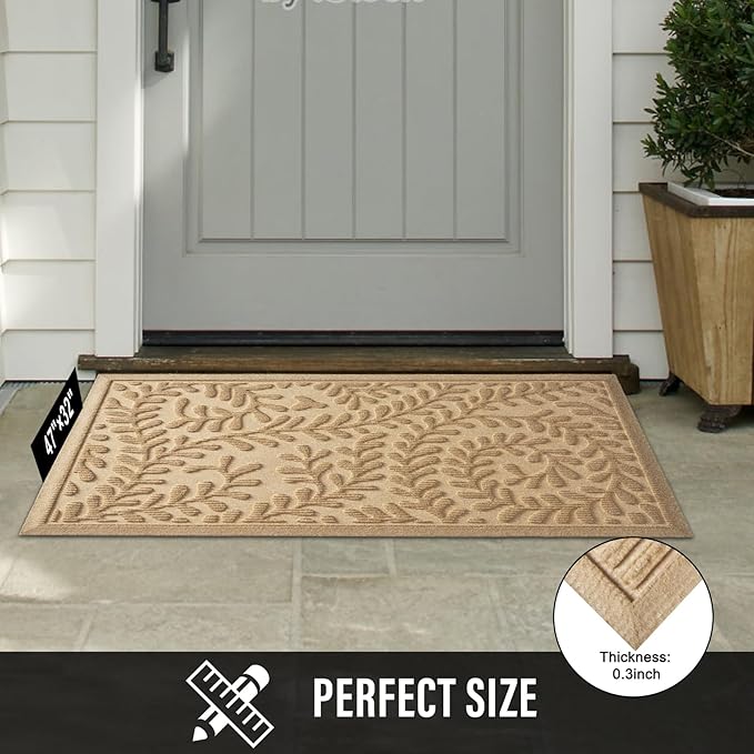 Front Door Mat, Absorbent Dirt Trapping Welcome Door Mat Indoor Outdoor, Non Slip Entry Mat, Indoor Outdoor Door Mats, Fade Resistant, Low Profile Doormat for Entryway, 47×32, Beige