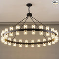 48 Inch Black Wagon Wheel Chandelier with Crystal Shade, Crystal Chandelier, Modern Farmhouse Style, Ideal for Dining Room, Kitchen, Entryways,48 Lights (Bulbs Included)
