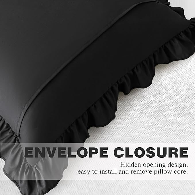 KKJIAF Ruffle Pillow Cases 26x26 Inches, Black Square Ruffled Pillow Covers Set of 2, Microfiber Wrinkle Resistant Pillow Shams with Envelope Closure for Sofa Bed Living Room