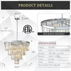 Modern Chrome Crystal Chandeliers 24” Luxury Chandeliers 4-Tier 12 Lights K9 Crystal Round Ceiling Pendant Light Fixture Contemporary for Living Dining Room Foyer Staircase Bedroom