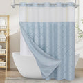 Boho FogBlue Woven Fabric Shower Curtain with 72 x 80 Modern Farmhouse, No Hooks Tufted Chevron Striped Shabby Chic Textured, Minimalist Cloth Curtain for Bathroom, Hotel Decor