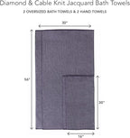Texere 100% Organic Cotton Jacquard 650 GSM Premium Bath Towel Sets - Extra Absorbent Quick Dry and Plush (Cable, Excalibur, 2 Bath & 2 Hand Towels)
