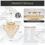 8 Tiers Large Gold Crystal Chandeliers 28 Lights 43.3" Modern Luxury Chandelier for High Ceiling Foyer Round K9 Ceiling Pendant Light Fixture for Living Dining Room Hotel Lobby