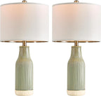 23.75" Modern Green Ceramic Table Lamp Set of 2 for Living Room, Farmhouse Bedside Nightstand Lamp for Bedroom Home Office Dorm