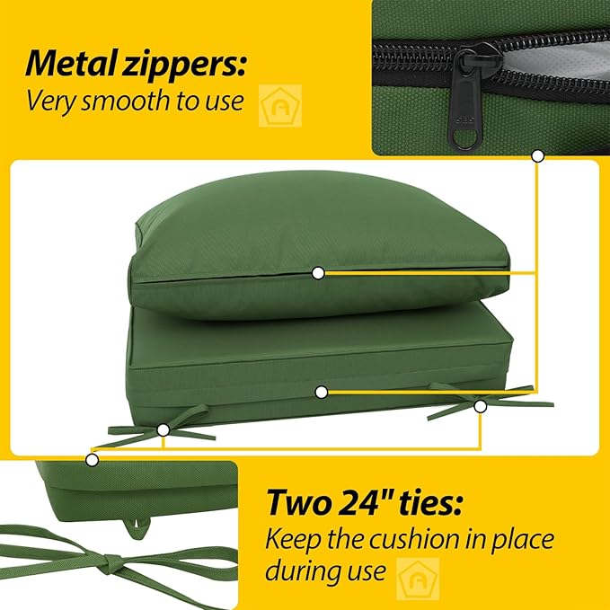 AAAAAcessories Outdoor Deep Seat Cushions, Waterproof, Fade-Resistant Patio Furniture Replacement Cushions, 24" x 24" x 5" + 24" x 13.5", Dark Moss Green