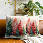 Watercolor Christmas Tree Pillow Covers Set of 2-18X18 Inch Red Green Xmas Pine Trees Decorative Pillow Cases Cushion Cover for Couch Sofa Bed,Winter Holiday Home Decor
