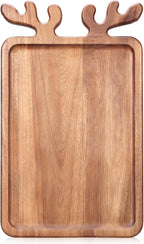 Renawe Large Acacia Wood Platter for Christmas Charcuterie Board Festive Fruit Veggie Trays Wooden Cheese Board Xmas Kitchen Decor Gift Holiday Cookie Platters Food Serving Dish Plate Christmas Tray