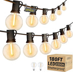 OHLUX Outdoor String Lights, 180FT G40 Globe LED Patio Lights with 82 Dimmable Plastic Bulbs 2 Spare, 2200K Waterproof Connectable Hanging Lights for Backyard Porch Cafe Party Decor, E12 Socket