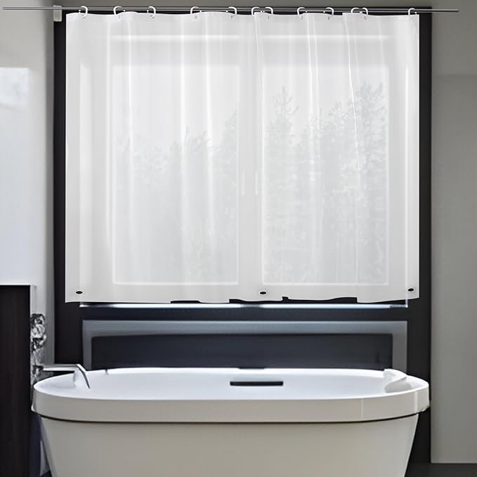 Waterproof Shower Curtain for Window Inside Shower, 60x48 Inches Length Plastic Bathroom Window Curtain Heavy Duty Vinyl with Hooks, Silky Frost, 60x48