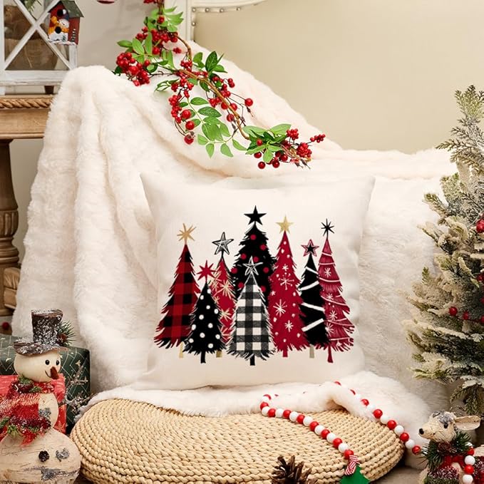 AACORS Christmas Pillow Cover 18X18 Inch Watercolor Christmas Tree Stars Decoration Holiday Farmhouse Winter Pillow Case for Sofa Couch Decor AA651-18