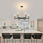 6 Light Dining Room Light Fixture Black & Brushed Brass Gold Farmhouse Chandelier Over Table Modern Hanging Pendant Lighting for Living Room Foyer Kitchen Adjustable Height E26 Socket