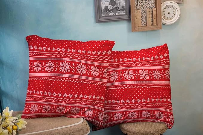 CAPSCEOLL 2PCS Red Pillow Covers Decorative 16X16Inch Christmas Red Reindeer Snow Snowflake Traditional White Winter Xmas Throw Pillow Covers for Bedroom Sofa Living Room Pillow Covers Decorative