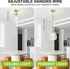 Glass Pendant Lights Kitchen Island, Brass Gold Pendant Lighting Fixtures, Modern Hanging Ceiling Light with 8.27'' Hammered Glass Shade for Farmhouse Dining Room Bedroom Hallway(1 Pack)