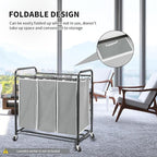3 Bag Laundry Sorter Replacement Bags, Augot Large Hamper Cart Removable Replacement Bags with 6Pcs Hangers and Carry Handle, Laundry Organizer Storage Case 21"H×15"L×9"W