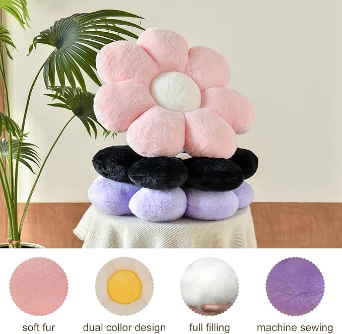 Xuyier Flower Pillow, Decorative Throw Pillow, 19.6“ Cute Daisy Pillow, Aesthetic Fun Decor Pillows for Bed, Flower Shaped Accent Cozy Pillow for Couch