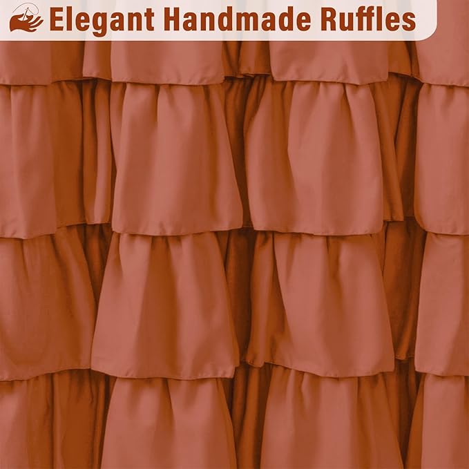 Seasonwood Orange Shower Curtain Burnt Orange Shower Curtain with Nature Buttons Ruffle Shower Curtains Farmhouse Shower Curtains for Bathroom 72" W x 72" L,Dark Orange