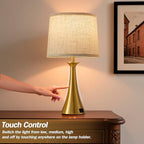 Touch Table Lamp for Living Room Bedroom, 21" Table Lamps Set of 2 with USB C+A Ports, Touch Bedside Lamps for Nightstand with 3 Way Dimmable, 2 LED Bulbs Included, Gold
