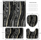 Black Marble Shower Curtain Set with Bath Mat, Toilet Lid Cover, U Shaped Rugs, Modern Abstract Gold Bathroom Decor Accessories, 70.8 x 70.8 inches Fabric, Waterproof, 12 Hooks.