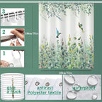 Green Leaf Shower Curtain - 72"W x 78"L with 12 Hooks, Weighted Hem, Waterproof, Sage Green